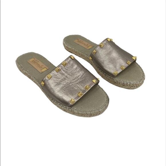 Vidorreta sandals 39 tan metallic leather slip on studded flat espadrille - Picture 1 of 10
